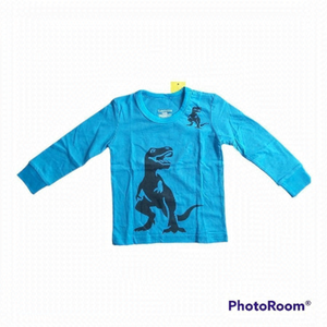 TKALA 100% Cotton Boys Blue Pajama Top With Black Dinosaur Picture Size 2 Years